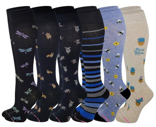 Knee High Compression Socks | New Assorted Gradated | Women's (6 Pairs)