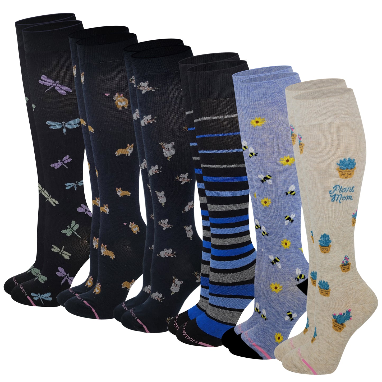 Knee High Compression Socks | New Assorted Gradated | Women's (6 Pairs)