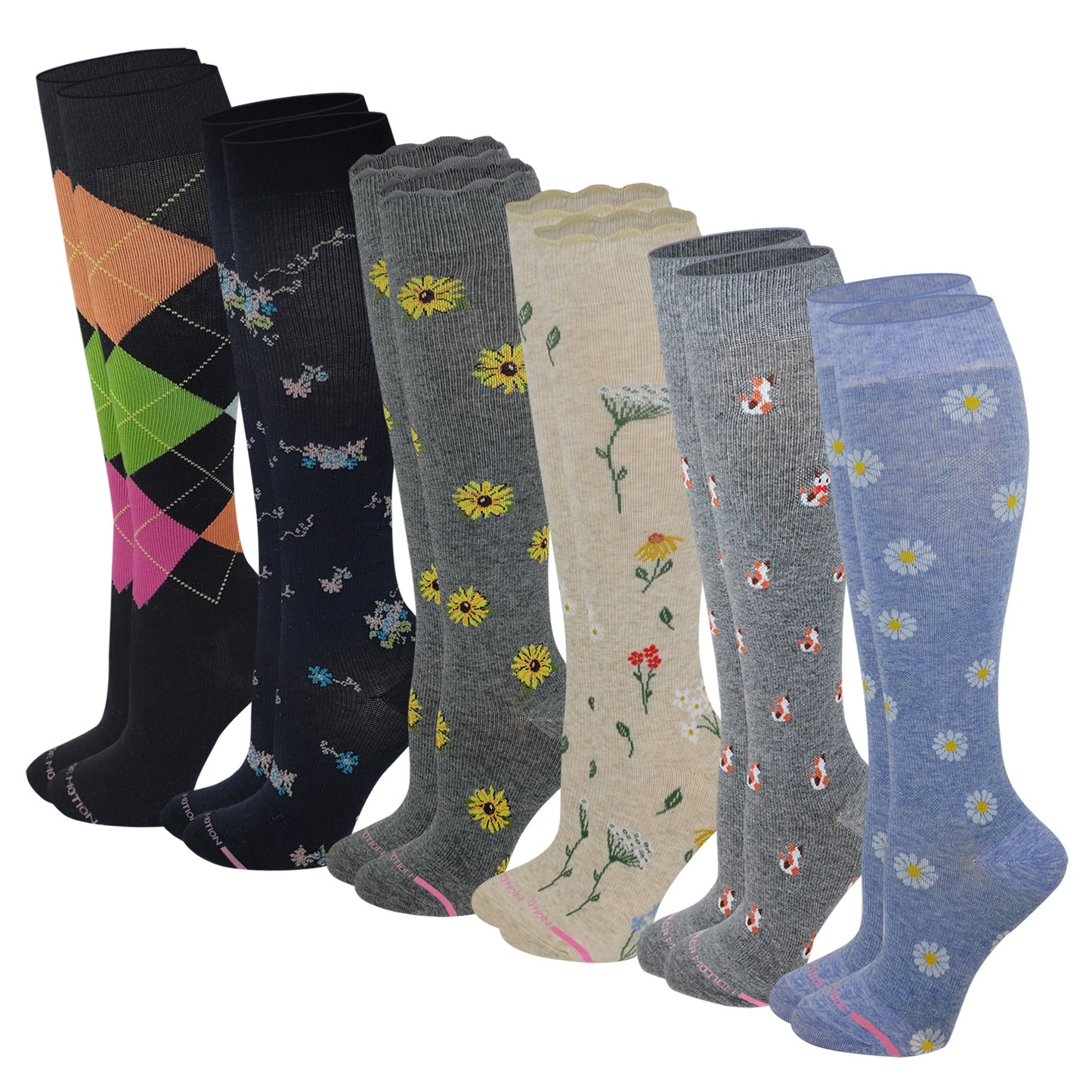 Knee High Compression Socks | Everyday Assorted Print | Women's (6 Pairs)