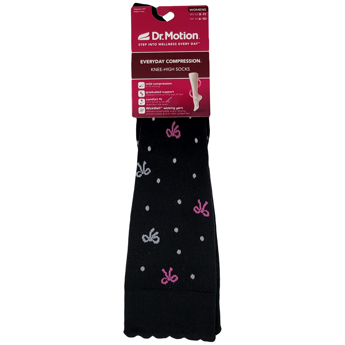 Dr. Motion Knee High Compression Socks |Bows| Women's (1 Pair)
