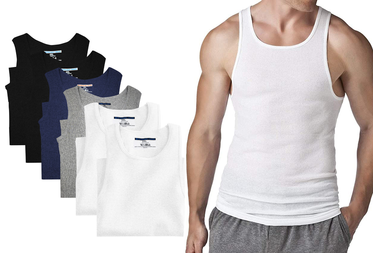 Different Touch Men's Big and Tall Muscle Ribbed Tank Tops Underwear Shirts