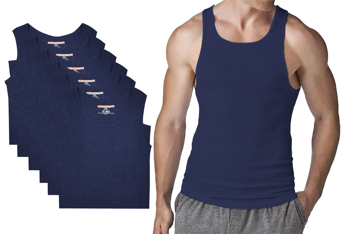 Different Touch Men's Big and Tall Muscle Ribbed Tank Top Underwear Shirts