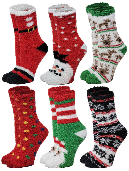 Non-skid home cozy socks with Christmas print – unisex 6 pair set by Different Touch