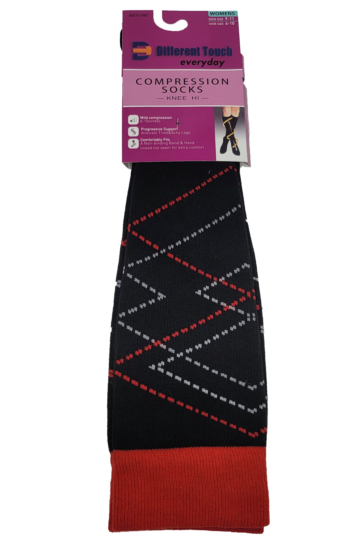 Compression Knee High Socks | Zig Zag Design | Womens (1 Pair)