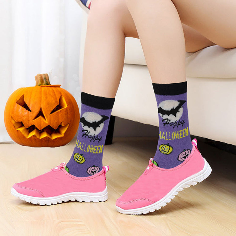Sumona women’s Halloween crew socks with colorful fall patterns