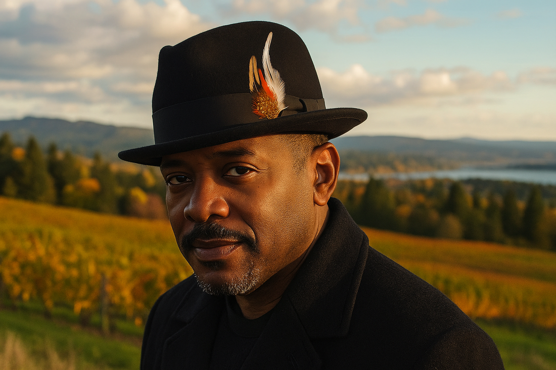 Men’s wool fedora hat with wide brim and pinched crown