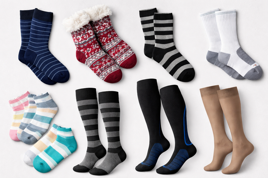 Assorted socks for everyday wear, work, and comfort