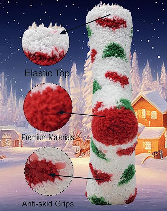 Bulk Lot Non-Skid Slipper Socks | Christmas Cozy Fuzzy Home Socks | Women (24 Pairs)