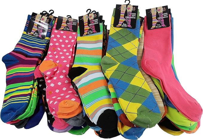 Bulk Wholesale Lot Crew Socks | Assorted Designs | Women (50 Pairs)