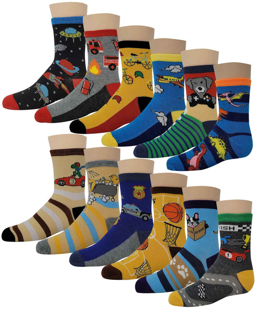 Boys Crew Socks | New Colorful Design (12 Pairs)