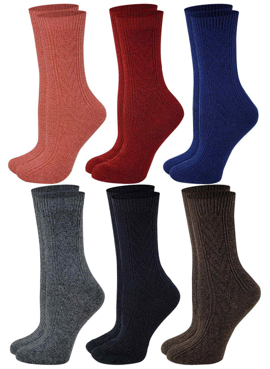 Crew Boot Socks | Wool Blend Cable Knit Assorted | Womens (6 pairs)