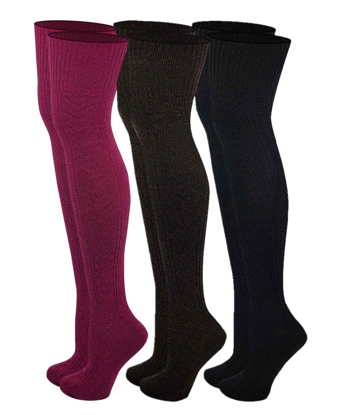 Thigh High Wool Boot Socks | Winter Cable Knit | Women (3 pairs)