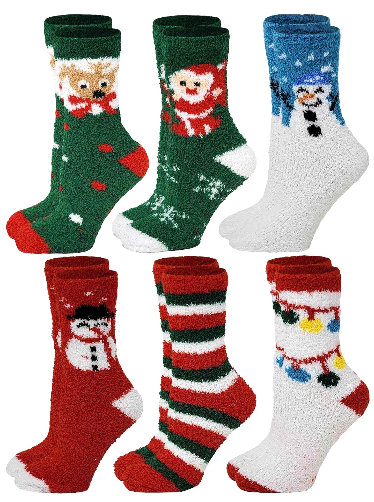 Non-Skid Home Cozy Socks | Christmas Print Super Soft Warm | Unisex (6 Pairs)