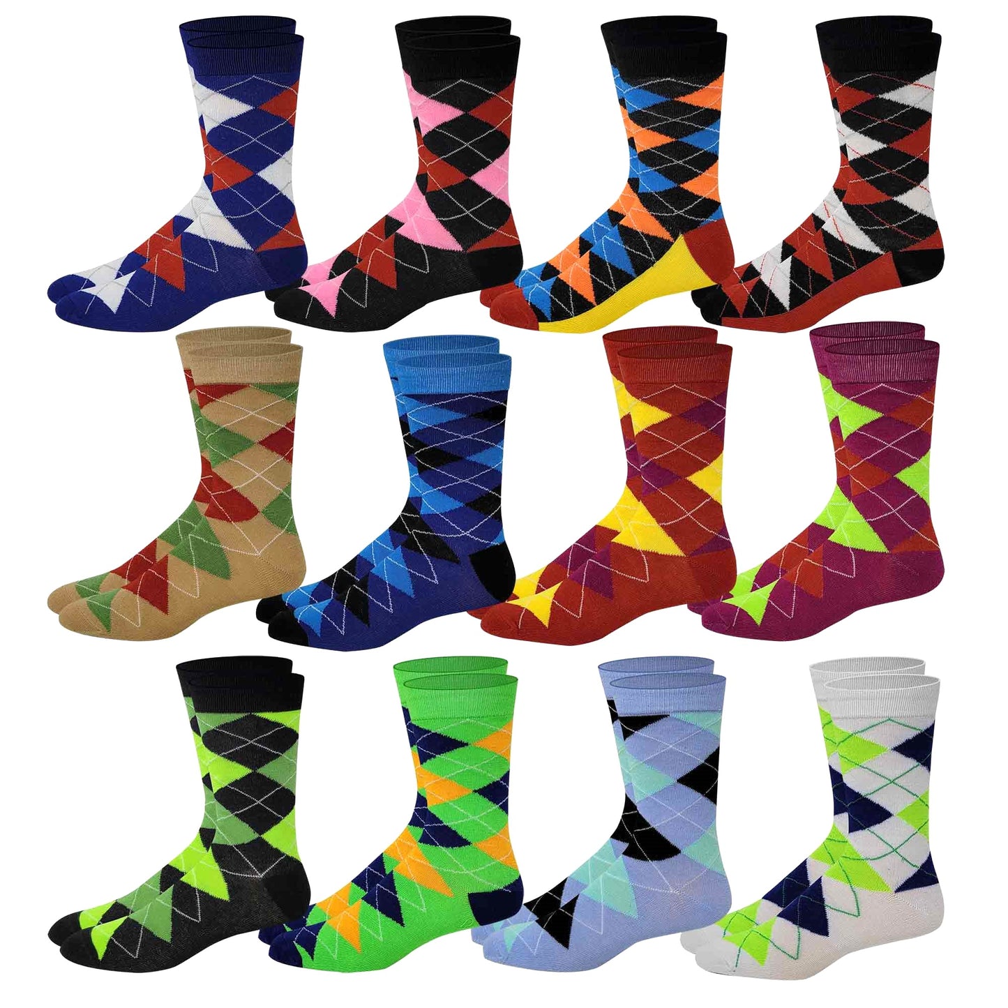 Dress Socks | Argyle Design | Men's 12 Pairs