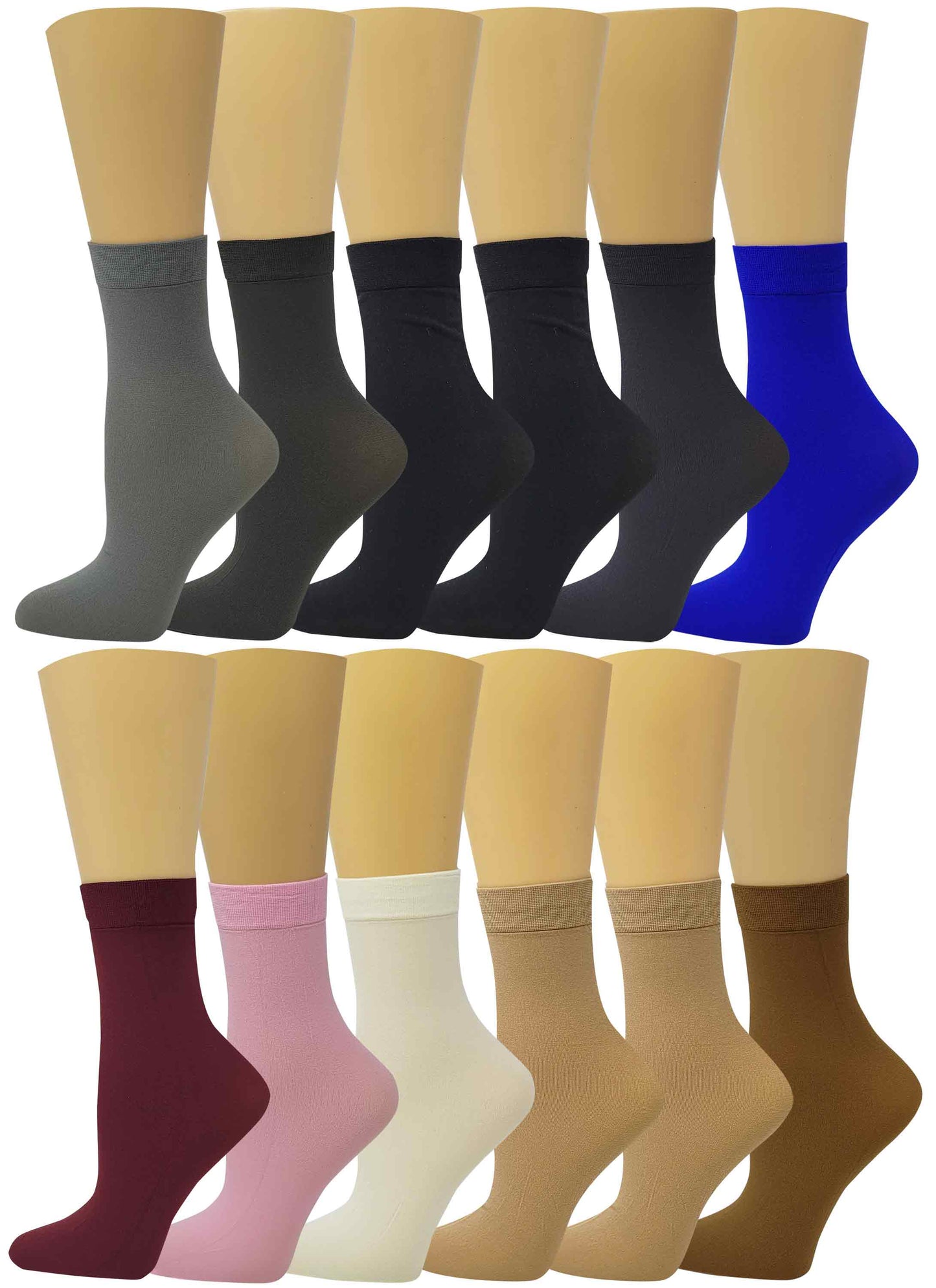 Ankle High Trouser Socks | Opaque Assorted | Sumona Womens (12 Pairs)