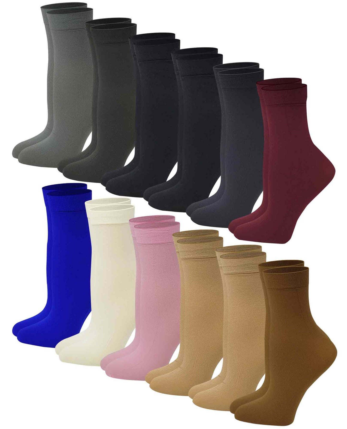 Ankle High Trouser Socks | Opaque Assorted | Sumona Womens (12 Pairs)