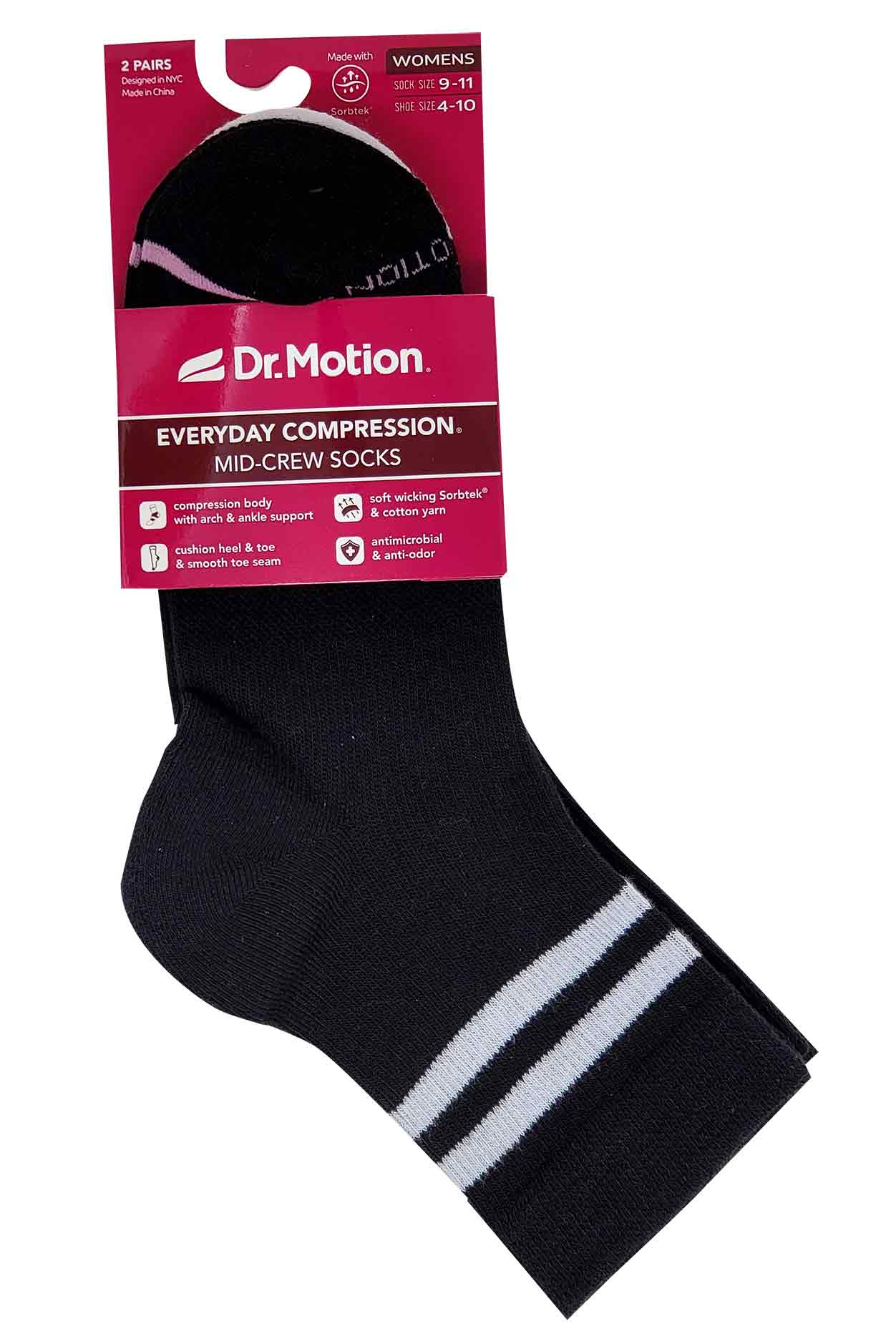 Mid-Crew Compression Socks | Black Half-Cushion | Dr Motion ( 2 Pack )