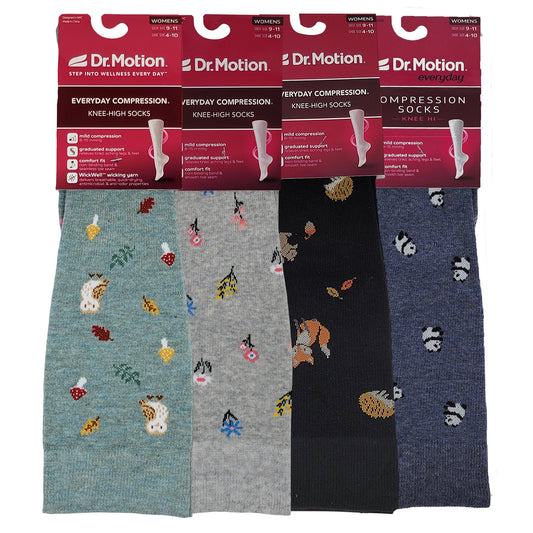 Knee High Compression Socks | Dr. Motion Assorted Colors | Women (4 Pairs)