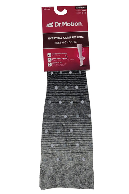 Gray knee-high socks with packaging labeled 'Dr. Motion' on a white background