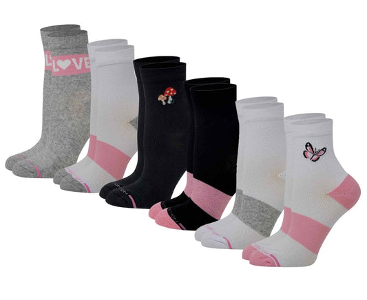 Mid-Crew Compression Socks | Assorted Print | Dr Motion ( 6 Pairs )