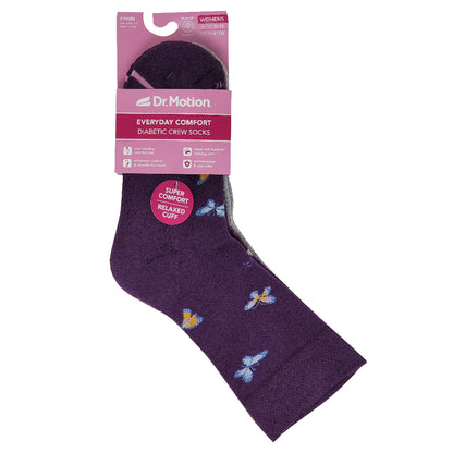 Butterfly print diabetic socks for women with non-binding Lycra cuff