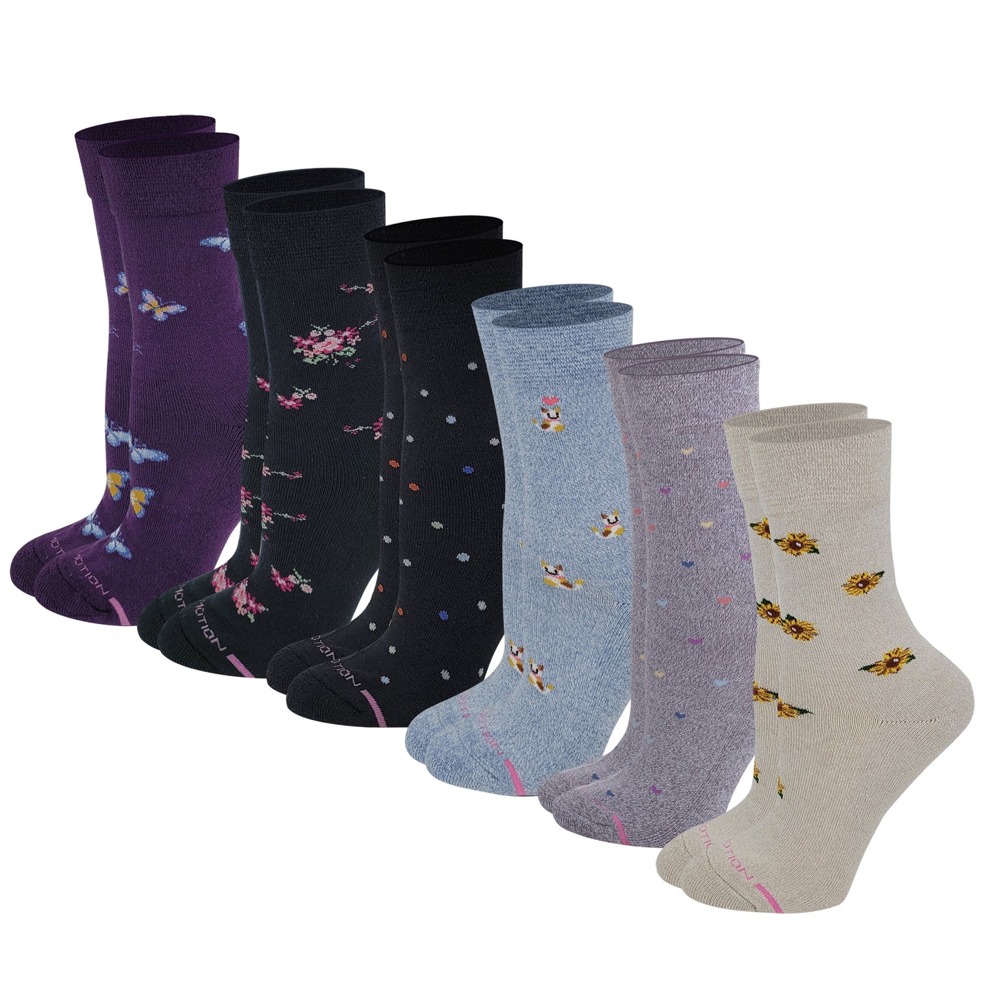 Crew Diabetic Socks | Assorted Half-Cushion | Dr Motion ( 6 Pack )
