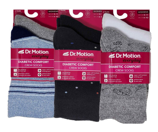 Crew Diabetic Socks | Assorted Half-Cushion | Dr Motion ( 6 Pack )