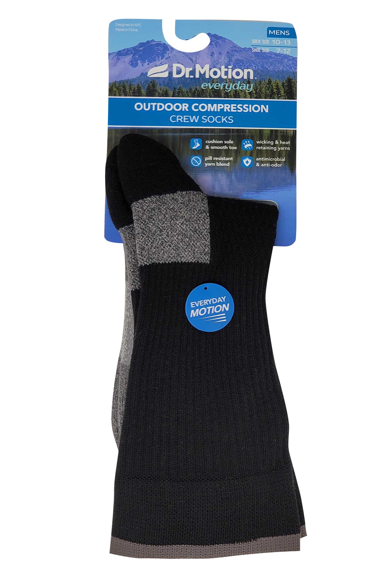 Compression Crew Socks | Color Block Half-Cushion | Dr Motion Men ( 1 Pair )