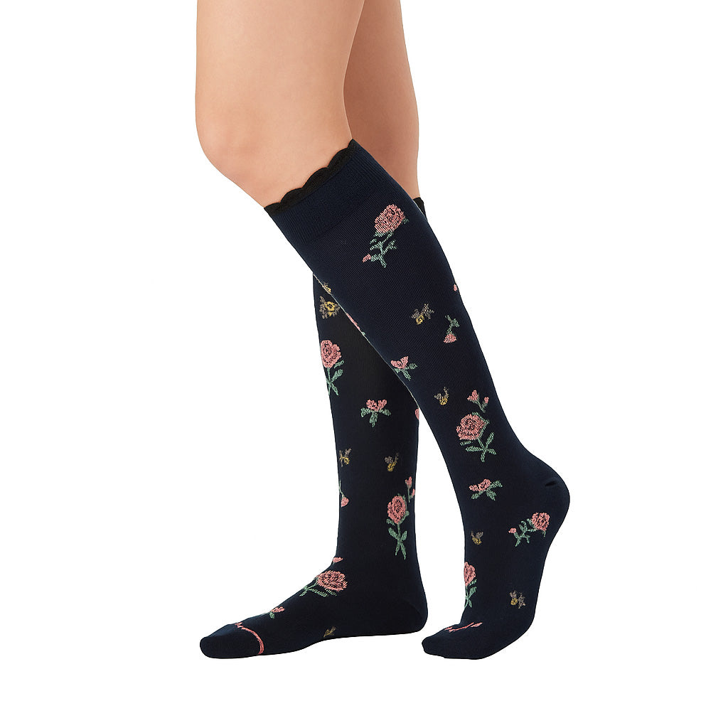 Knee High Compression Socks |Floral & Bees| Women's (1 Pair)