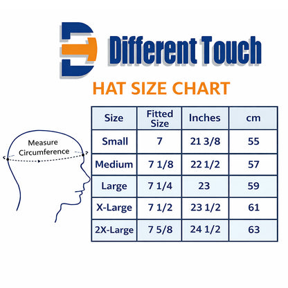 Top Hat size chart by Different Touch with head measurement illustration