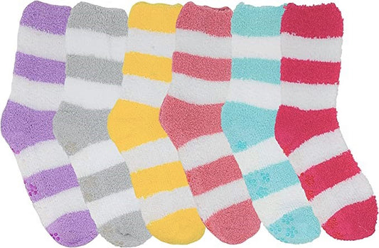 Non-Skid Home Slipper Socks | Super Soft Stripes Design | Women (6 Pairs)