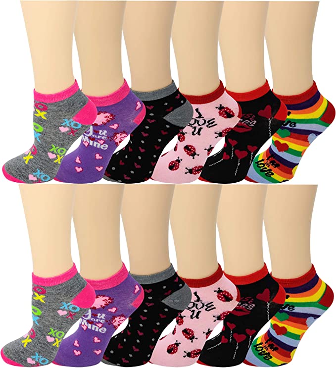 Low Cut Anklet Socks | Hearts Design | Women 12 Pairs