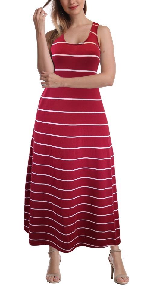 SUMONA Women Long Stripe Tank Tops Ankle Length Maxi Dress