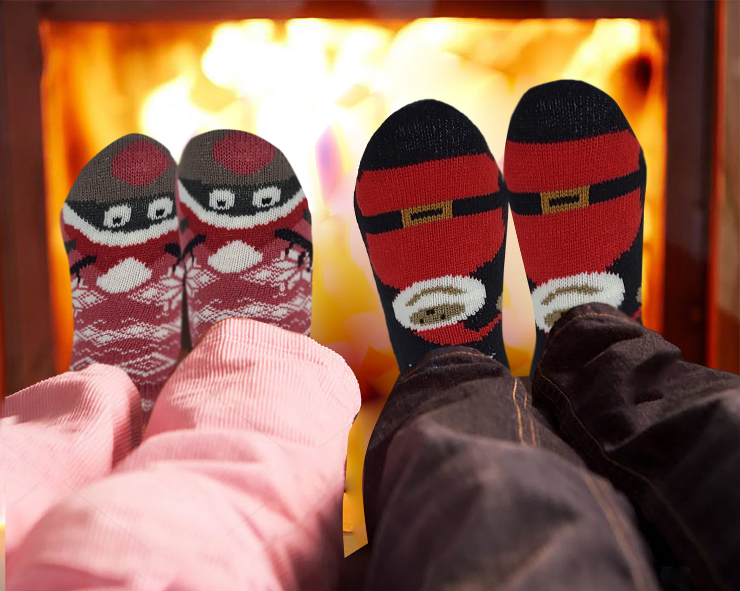 Non-Skid Slipper Socks | Sherpa Fleece Lined with Grippers Christmas | Unisex (6 Pairs)