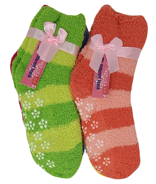 Non-Skid Slipper Socks | Cozy Fuzzy Bright Stripes | Kids (6 Pairs)