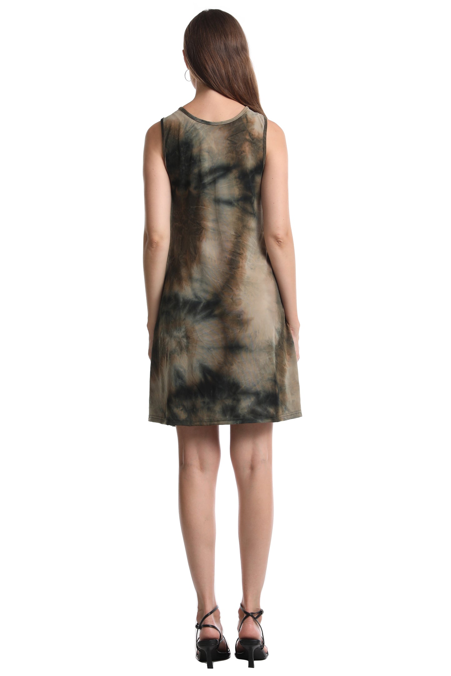 Women's Sleeveless Loose Watercolor Dresses T Shirt Tank Casual Short Dress with Pockets