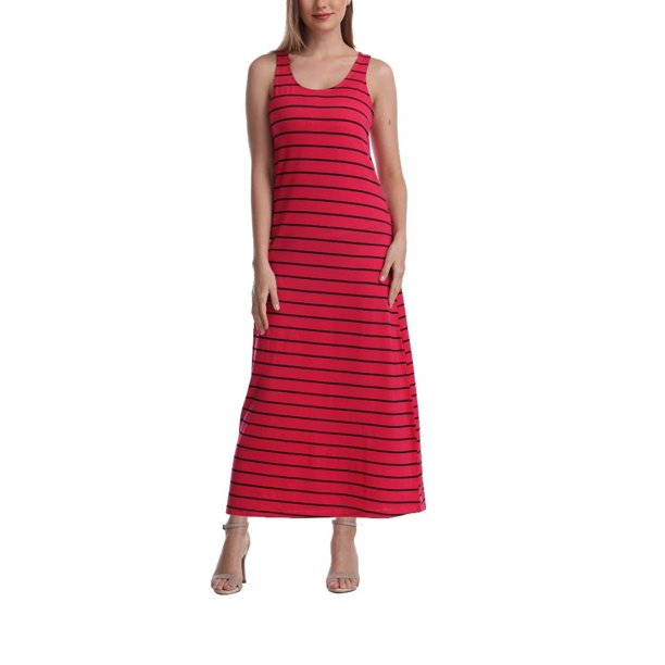 SUMONA Women Long Stripe Tank Tops Ankle Length Maxi Dress