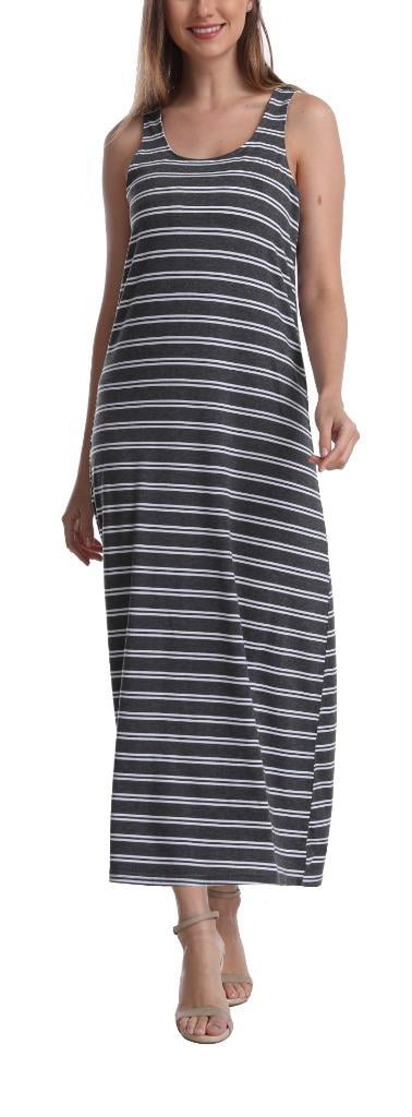 SUMONA Women Long Stripe Tank Tops Ankle Length Maxi Dress