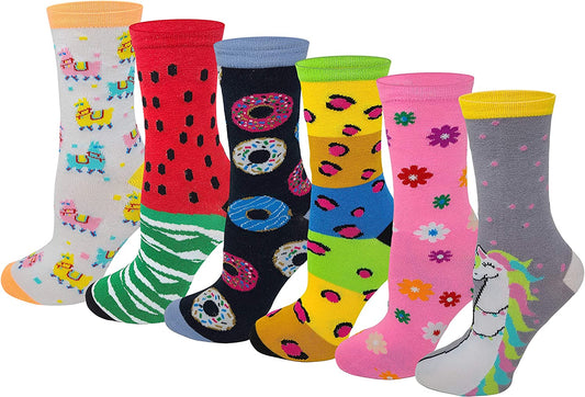 Women 6 Pairs Pack Bright Assorted Novelty Dress Socks