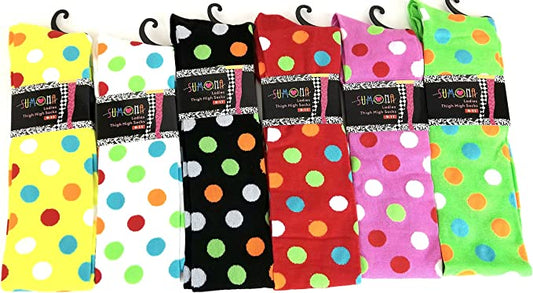 Thigh High Over the Knee Socks | Neon Polka Dot | Women (6 Pairs)