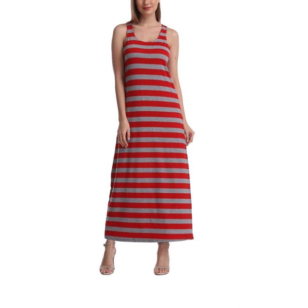 SUMONA Women Long Stripe Tank Tops Ankle Length Maxi Dress