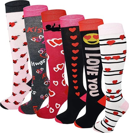 Women’s Valentine’s Day knee-high socks with assorted fancy designs