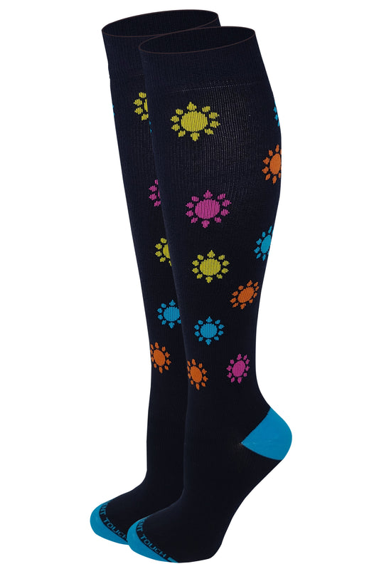 Women Navy Blue Sun Graduated Compression Knee High Socks