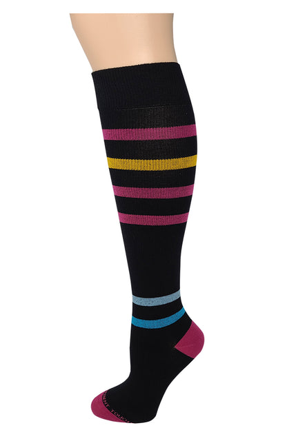 Women Black Stripes Graduated  Compression Knee High Socks