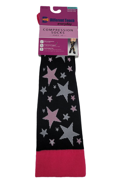 Compression Knee High Socks | Stars Design | Womens (1 Pair)