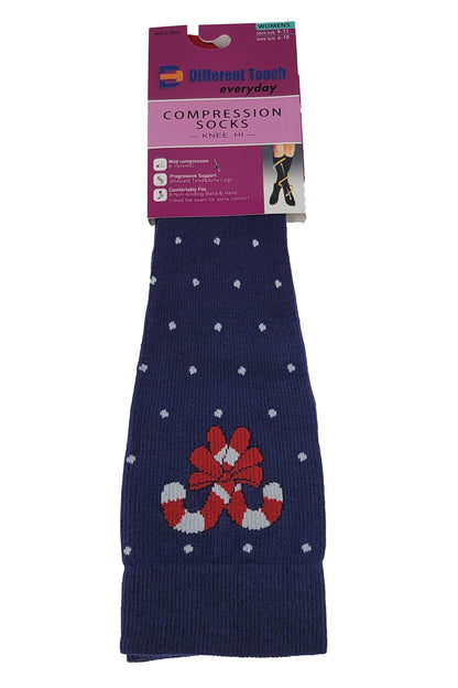 Women’s Christmas Compression Knee High Socks | 8–15 mmHg | Festive Designs (1 Pair)