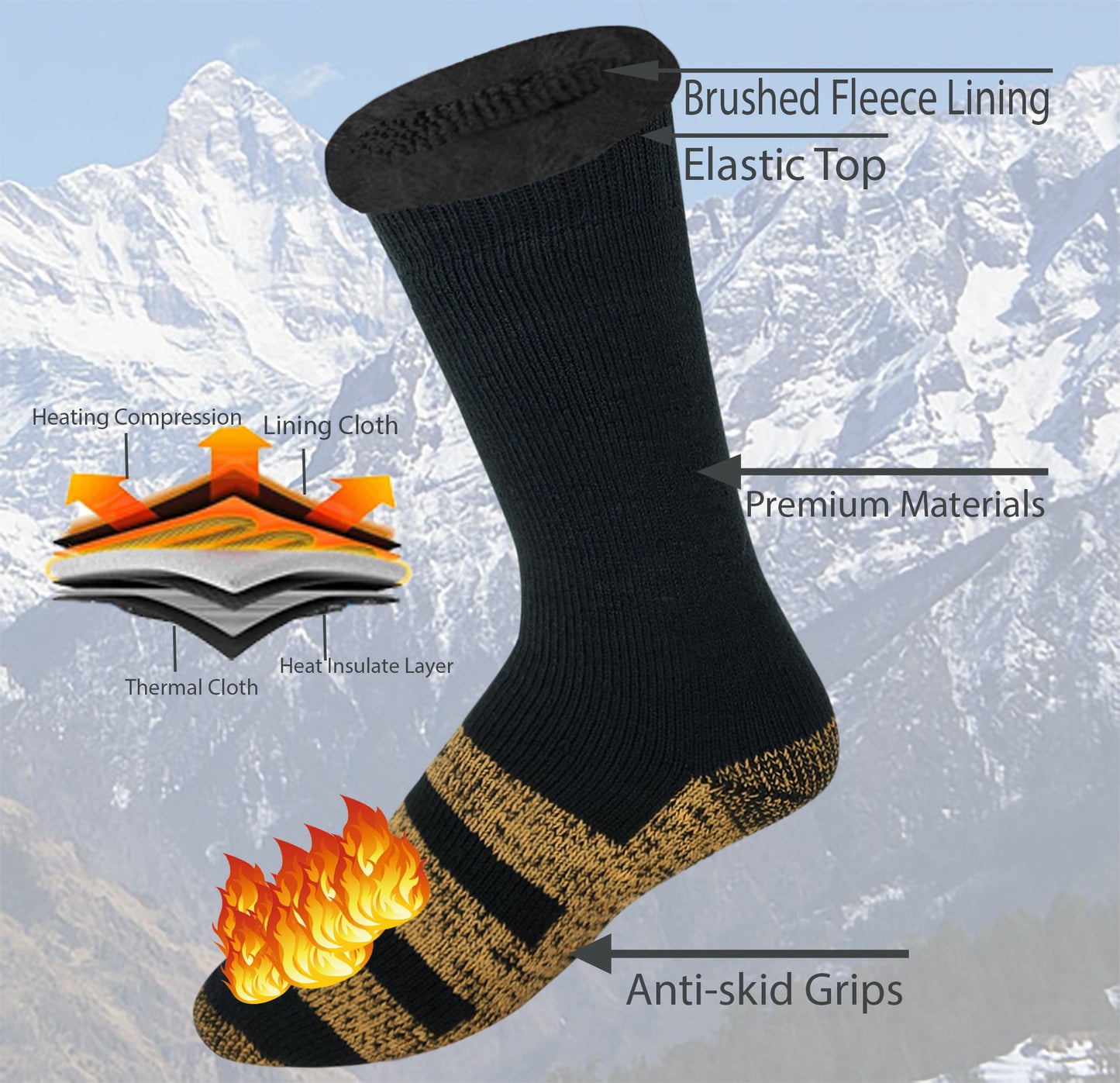 Heated Non-Skid Socks | Heavyweight Casual | Men's (6 Pairs)