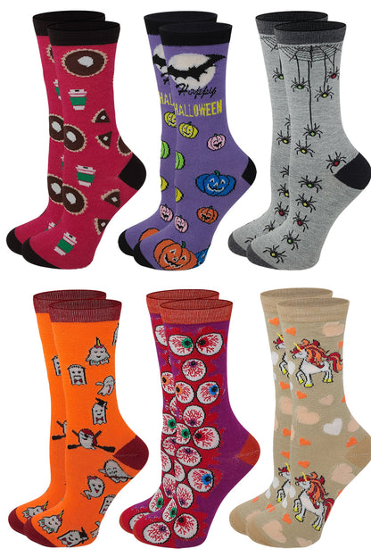 Women’s Halloween fall novelty crew socks in festive designs – 6-pair pack