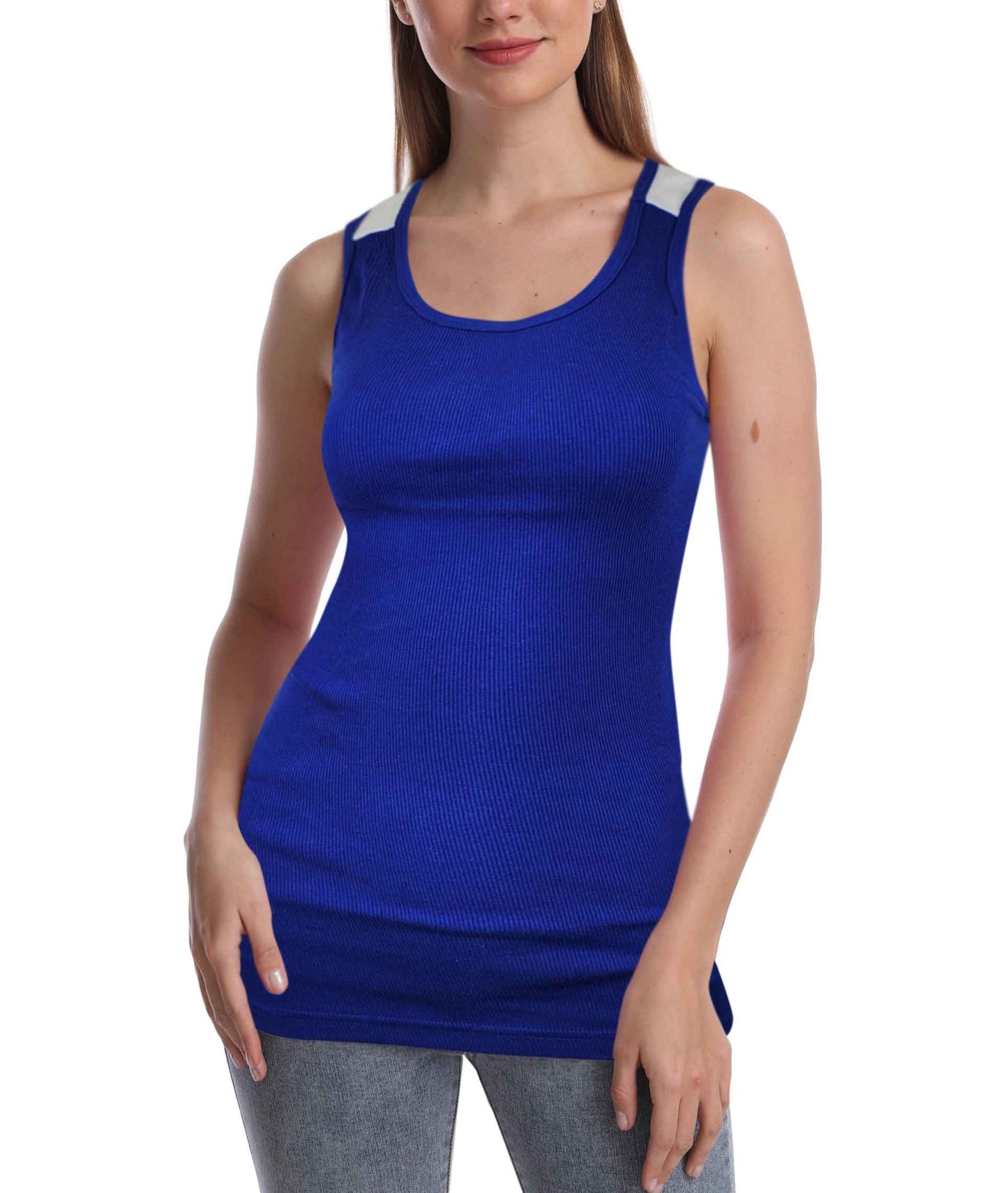 Blue ribbed tank tops