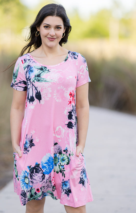 Pink Floral Short Dress